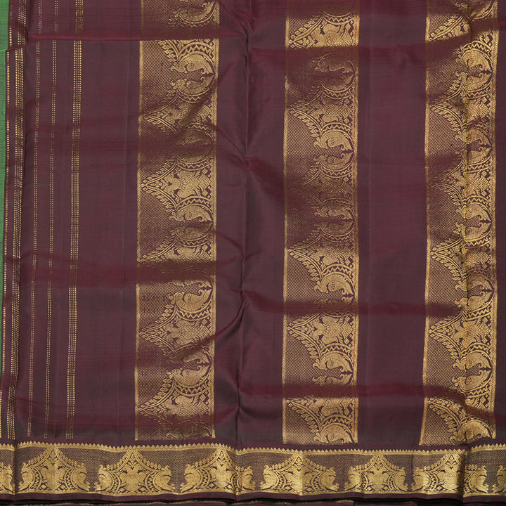Hayagrivas Handloom Fluorescent Green Ten Yards Kanjivaram Silk Saree with Deep Brown Border KBE958H2-3