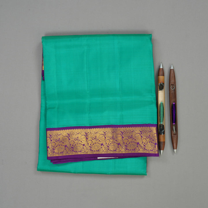 Hayagrivas Handloom Mint Green Ten Yards Kanjivaram Silk Saree with Purple Border KBE958H2-5