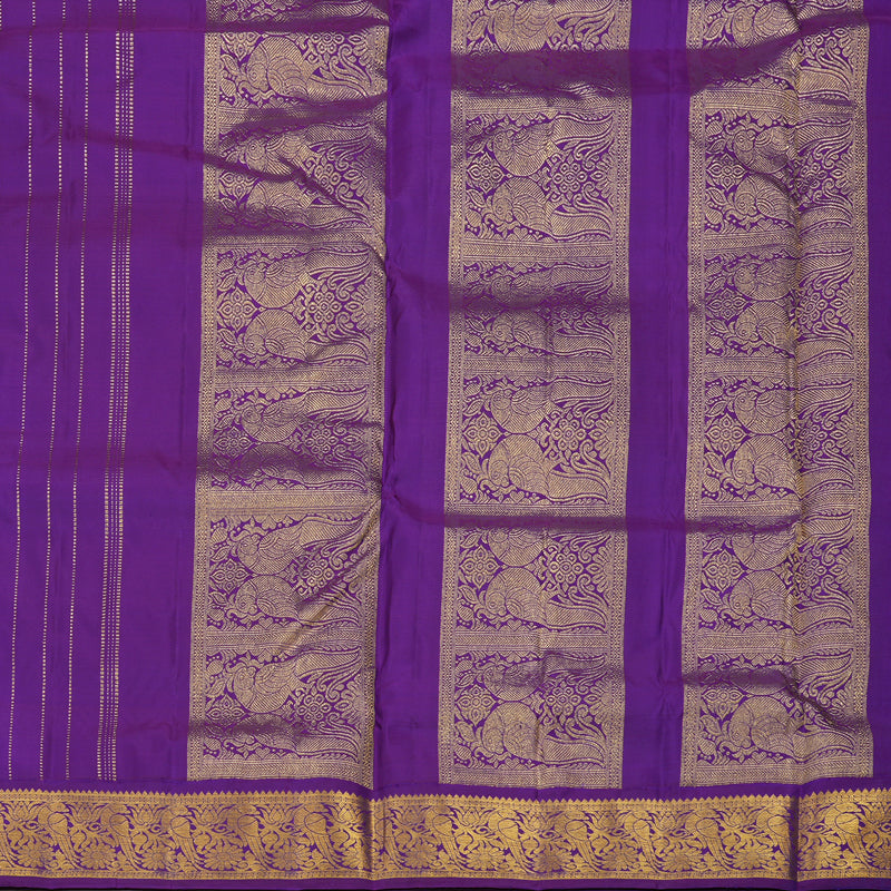 Hayagrivas Handloom Mint Green Ten Yards Kanjivaram Silk Saree with Purple Border KBE958H2-5