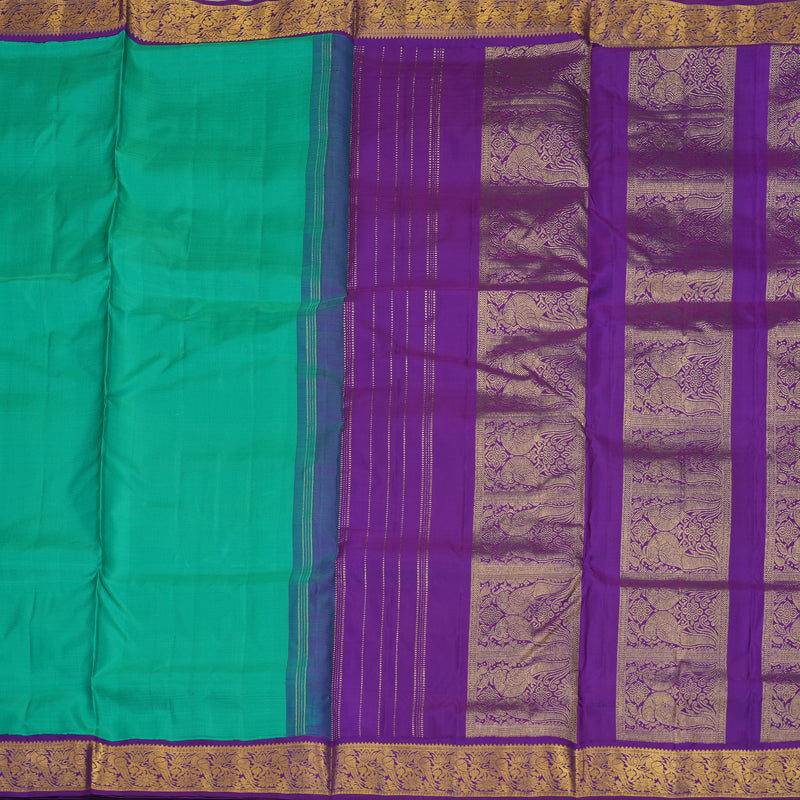 Hayagrivas Handloom Mint Green Ten Yards Kanjivaram Silk Saree with Purple Border KBE958H2-5