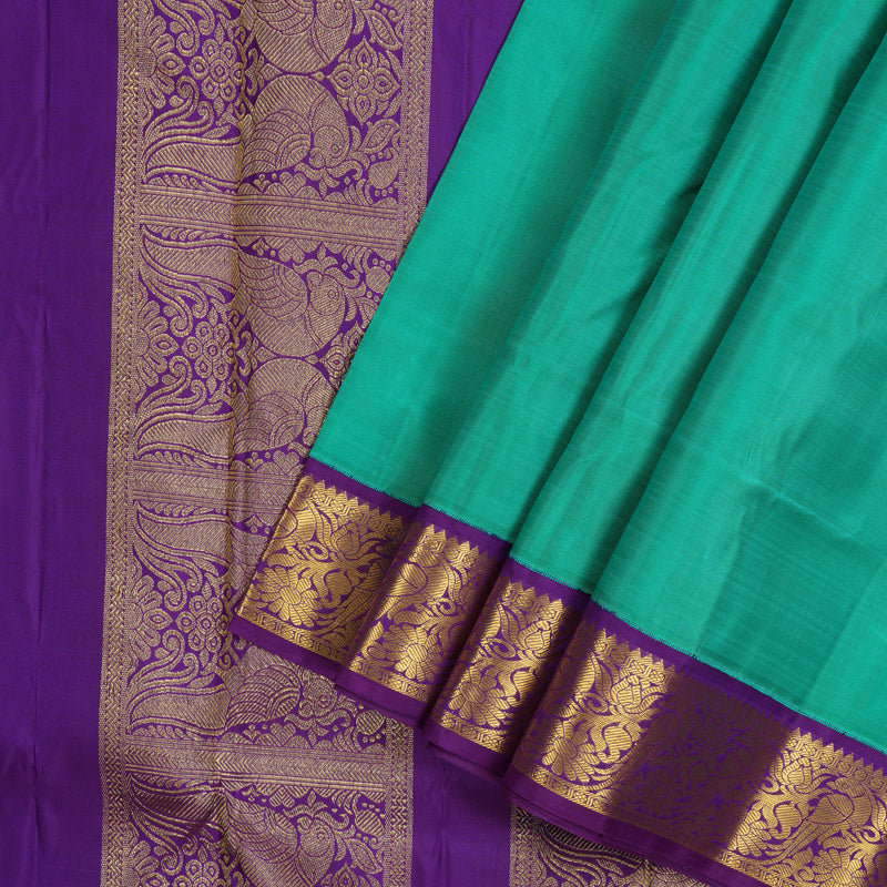 Hayagrivas Handloom Mint Green Ten Yards Kanjivaram Silk Saree with Purple Border KBE958H2-5