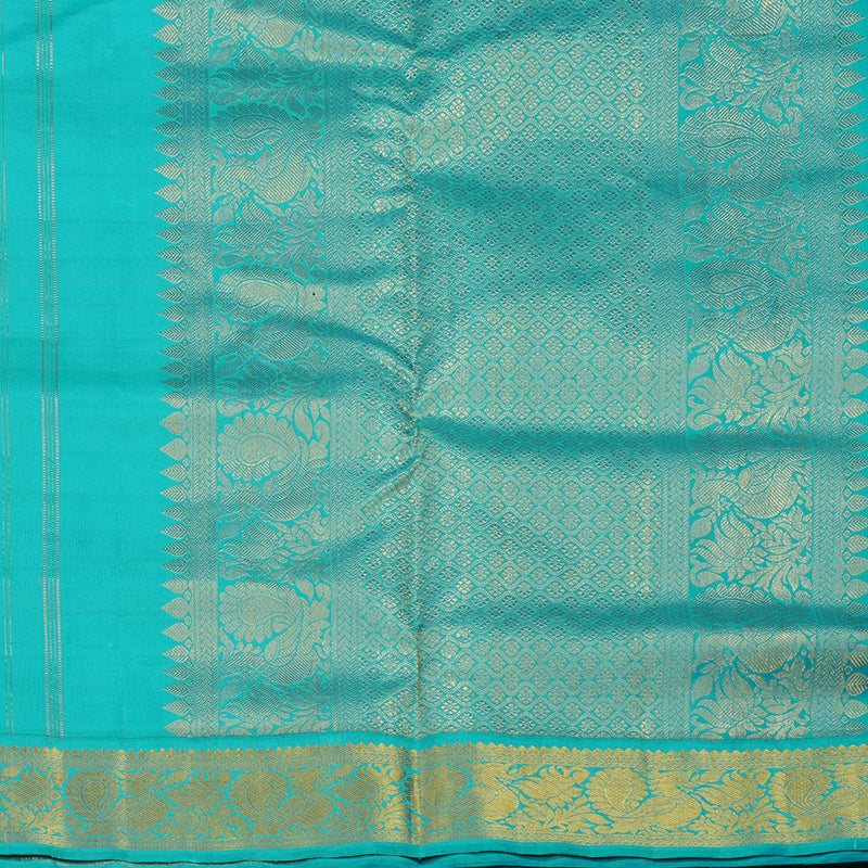 Hayagrivas Handloom Red Kanjivaram Ten Yards Silk Saree with Turquoise Border KBE958H4-1