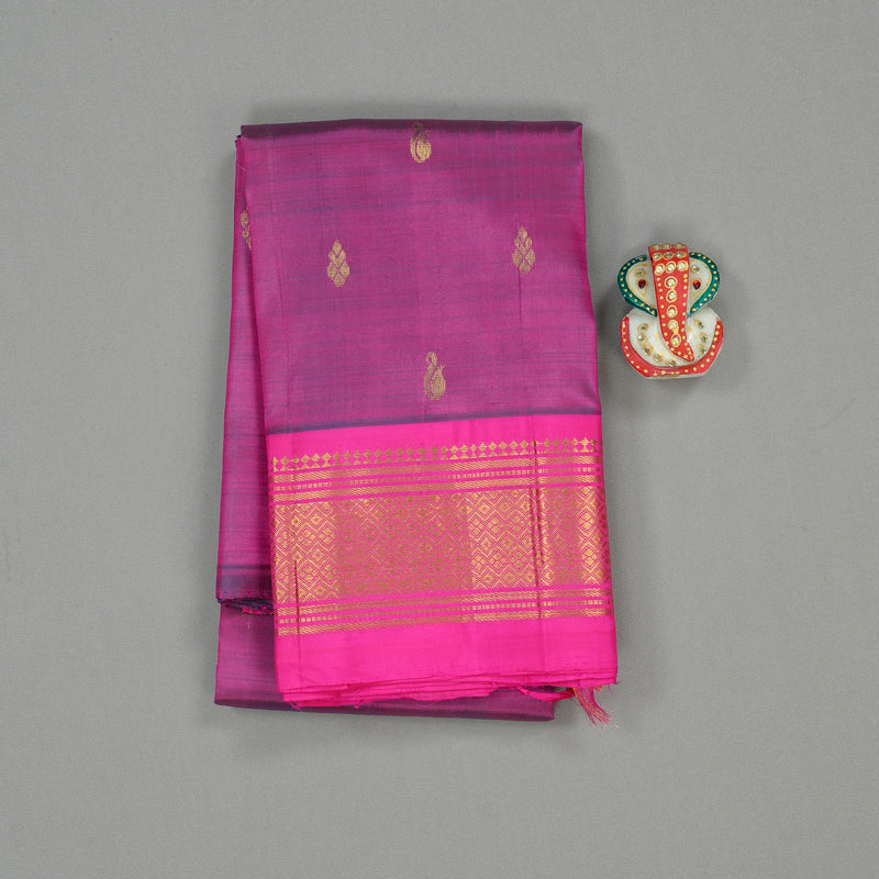 Hayagrivas Purple Handloom Kanjivaram Silk Saree with Pink Border KBE95D1-13