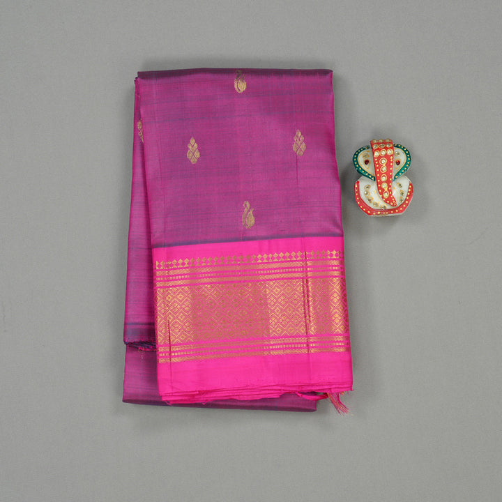 Hayagrivas Purple Handloom Kanjivaram Silk Saree with Pink Border KBE95D1-13