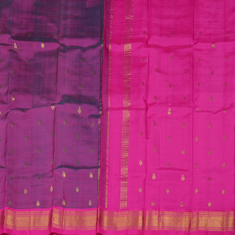 Hayagrivas Purple Handloom Kanjivaram Silk Saree with Pink Border KBE95D1-13