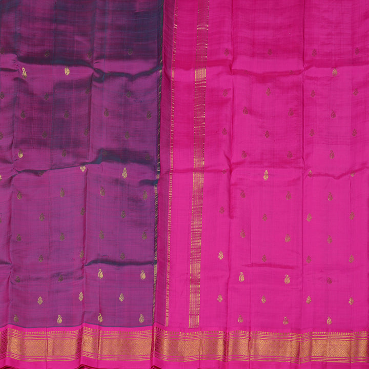 Hayagrivas Purple Handloom Kanjivaram Silk Saree with Pink Border KBE95D1-13