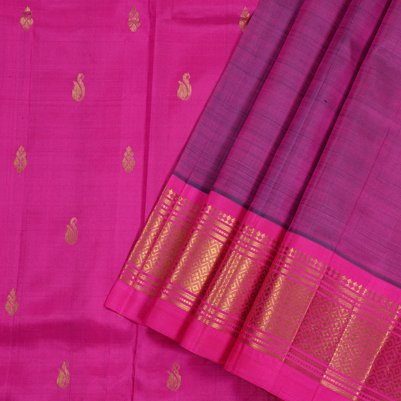 Hayagrivas Purple Handloom Kanjivaram Silk Saree with Pink Border KBE95D1-13
