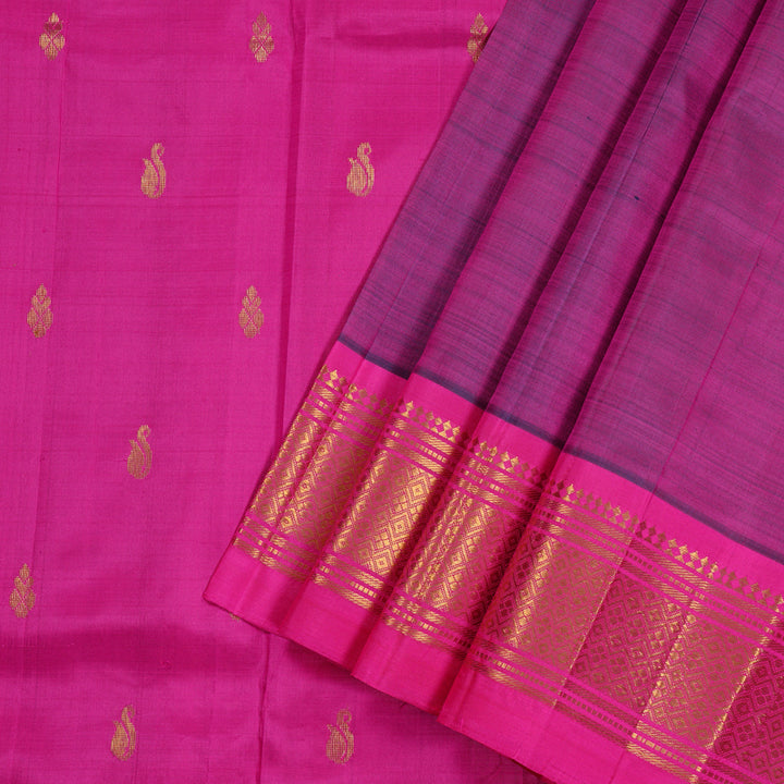 Hayagrivas Purple Handloom Kanjivaram Silk Saree with Pink Border KBE95D1-13