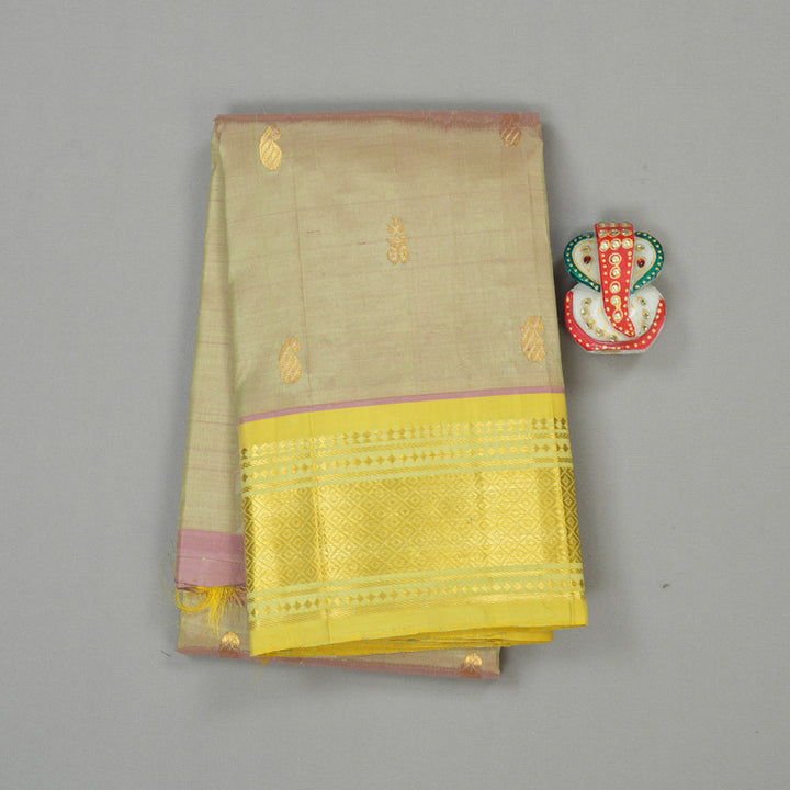 Hayagrivas Onion Pink Handloom Kanjivaram Silk Saree with Lemon Yellow Border KBE95D1-15