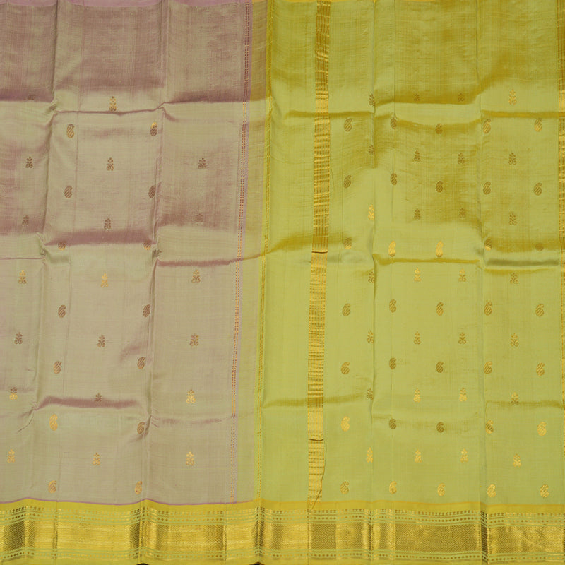 Hayagrivas Onion Pink Handloom Kanjivaram Silk Saree with Lemon Yellow Border KBE95D1-15