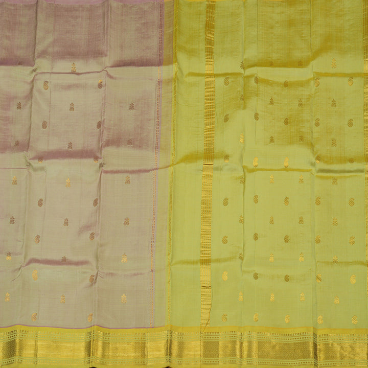 Hayagrivas Onion Pink Handloom Kanjivaram Silk Saree with Lemon Yellow Border KBE95D1-15