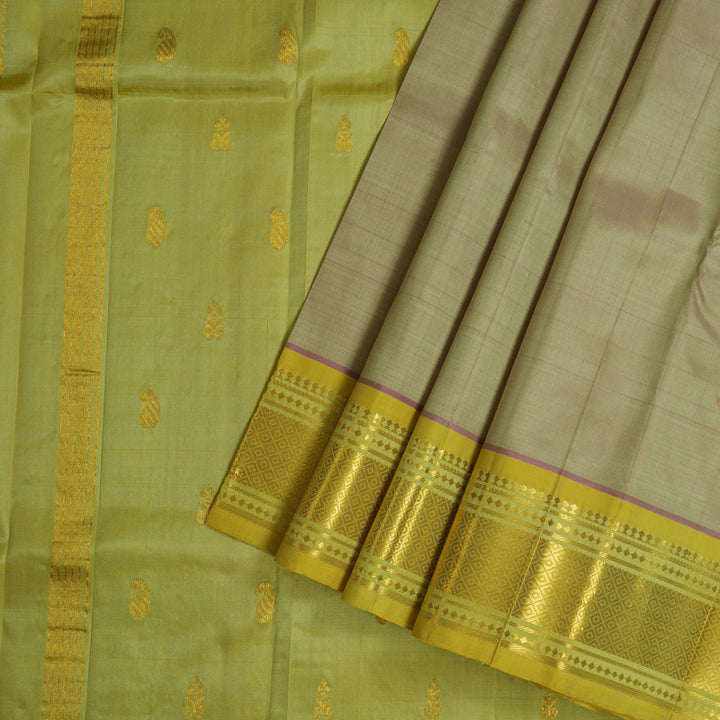 Hayagrivas Onion Pink Handloom Kanjivaram Silk Saree with Lemon Yellow Border KBE95D1-15