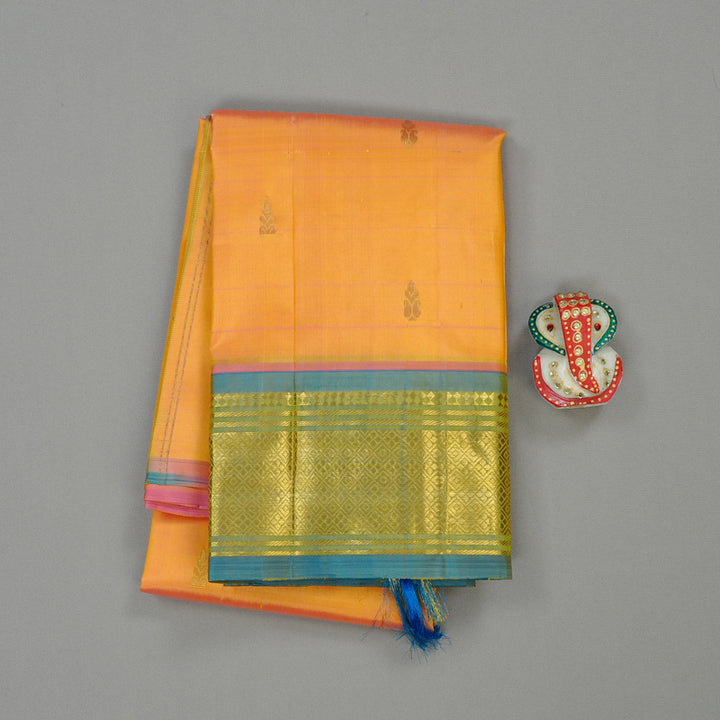 Hayagrivas Dual Tone (Pink With Yellow) Handloom Kanjivaram Silk Saree with Sky Blue Border KBE95D1-5