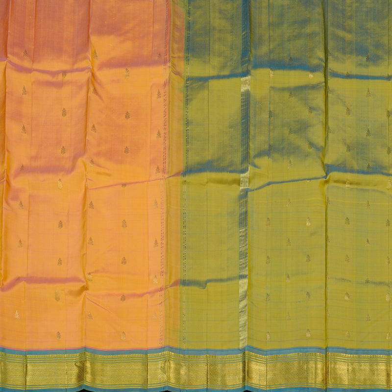 Hayagrivas Dual Tone (Pink With Yellow) Handloom Kanjivaram Silk Saree with Sky Blue Border KBE95D1-5