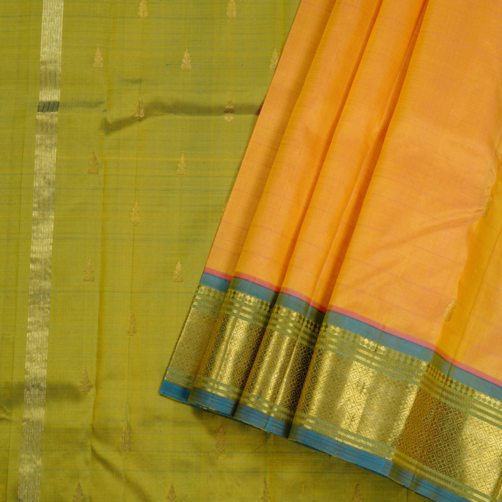 Hayagrivas Dual Tone (Pink With Yellow) Handloom Kanjivaram Silk Saree with Sky Blue Border KBE95D1-5