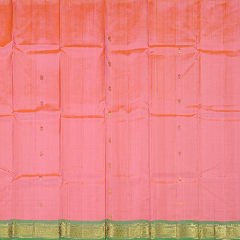 Hayagrivas Peach Pink Handloom Kanjivaram Silk Saree with Light Green Border KBE95D1-7