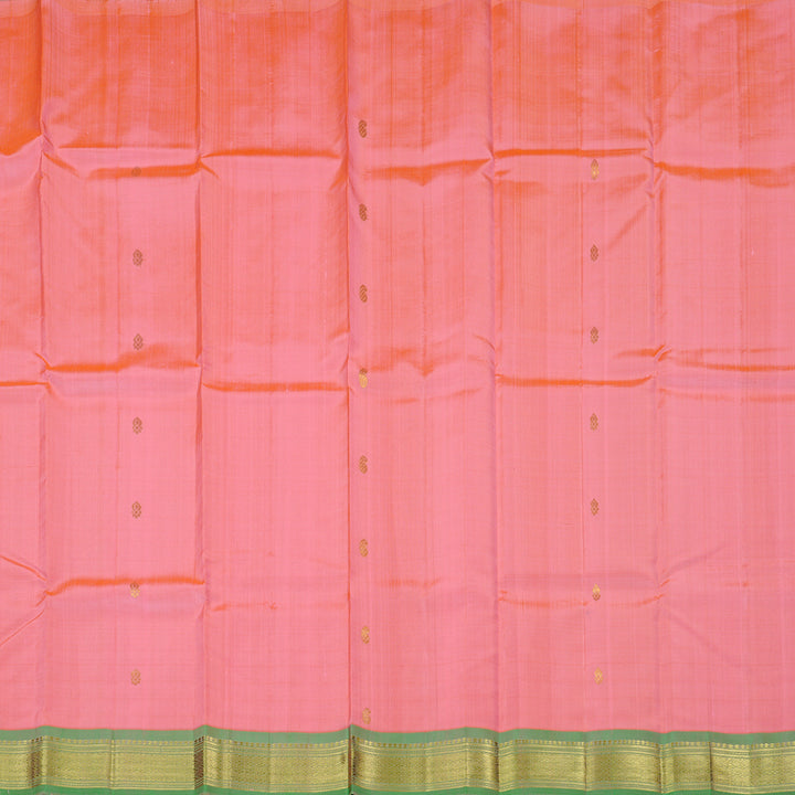 Hayagrivas Peach Pink Handloom Kanjivaram Silk Saree with Light Green Border KBE95D1-7