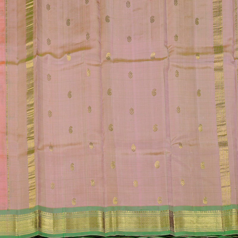 Hayagrivas Peach Pink Handloom Kanjivaram Silk Saree with Light Green Border KBE95D1-7