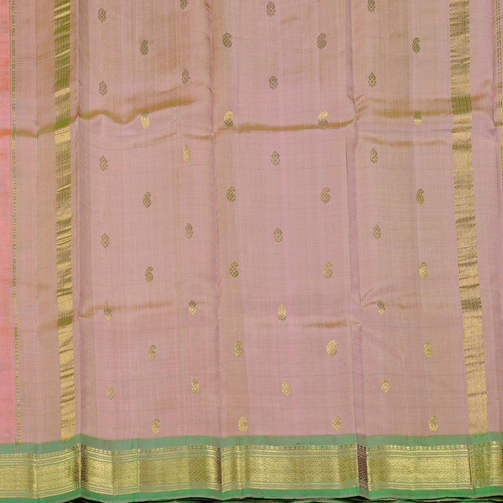 Hayagrivas Peach Pink Handloom Kanjivaram Silk Saree with Light Green Border KBE95D1-7