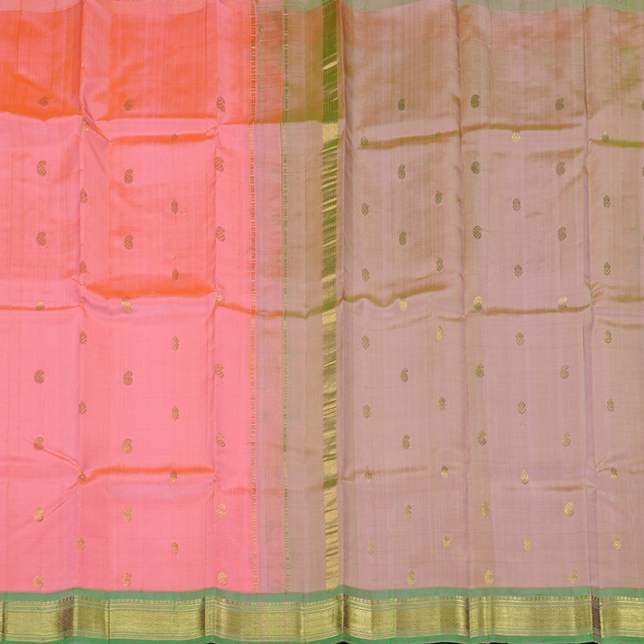 Hayagrivas Peach Pink Handloom Kanjivaram Silk Saree with Light Green Border KBE95D1-7