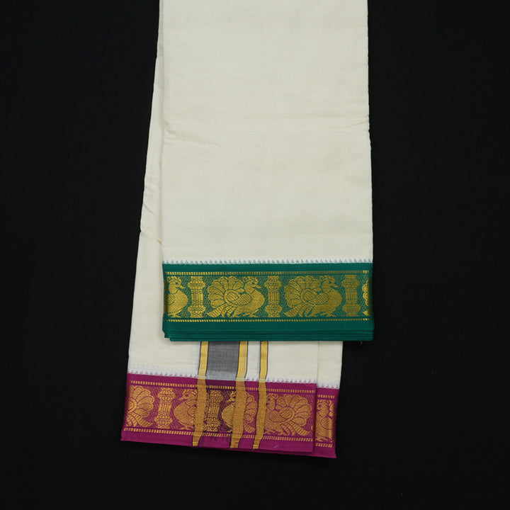 Hayagrivas Pure Cotton Dhoti 9*5 with Ganga Jamuna border (2 FAN) KBE965H1-1