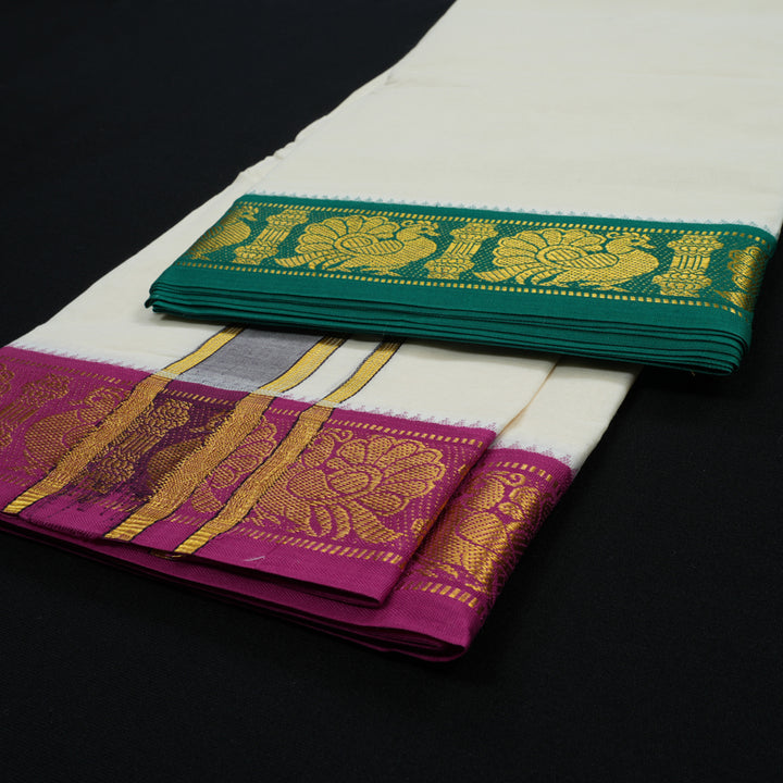 Hayagrivas Pure Cotton Dhoti 9*5 with Ganga Jamuna border (2 FAN) KBE965H1-1