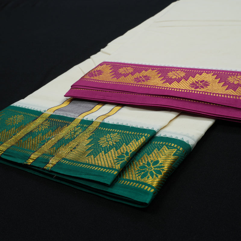 Hayagrivas Pure Cotton Dhoti 9*5 with Ganga Jamuna border (2 FAN) KBE965H1-1