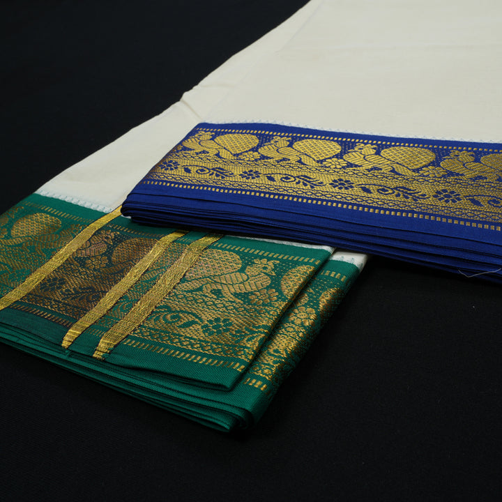 Hayagrivas Pure Cotton Dhoti 9*5 with Ganga Jamuna border (3 FAN) KBE965H3-1