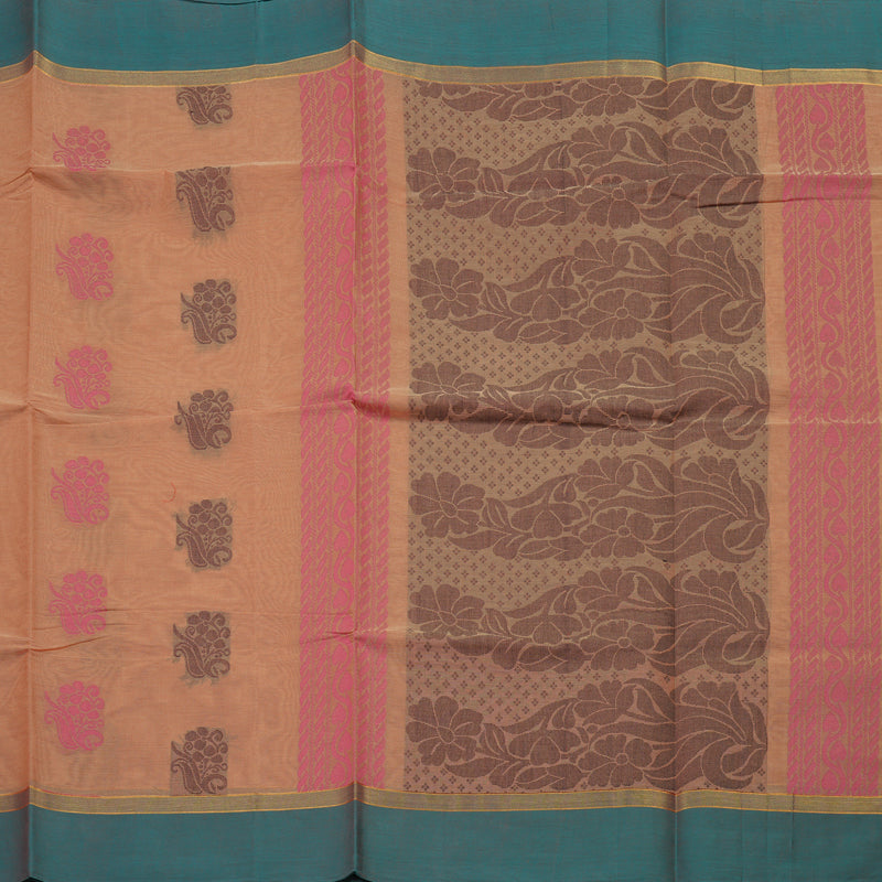 Hayagrivas Handloom Pure Cotton Saree in Light peach pink with sky blue KBE96D6-15