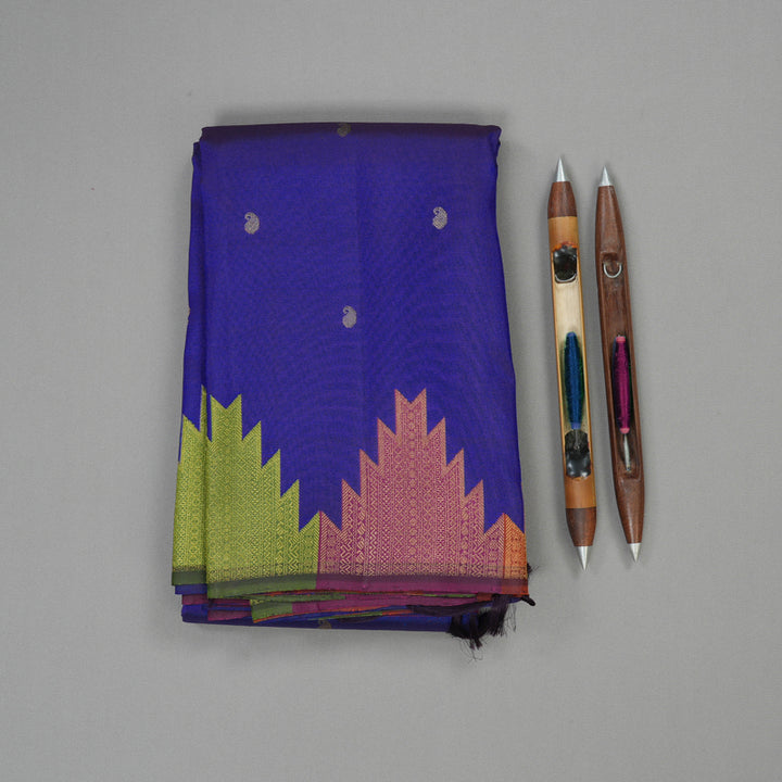 Hayagrivas Handloom Royal Blue Kanjivaram Silk Saree with Temple Border KBE970H2-1