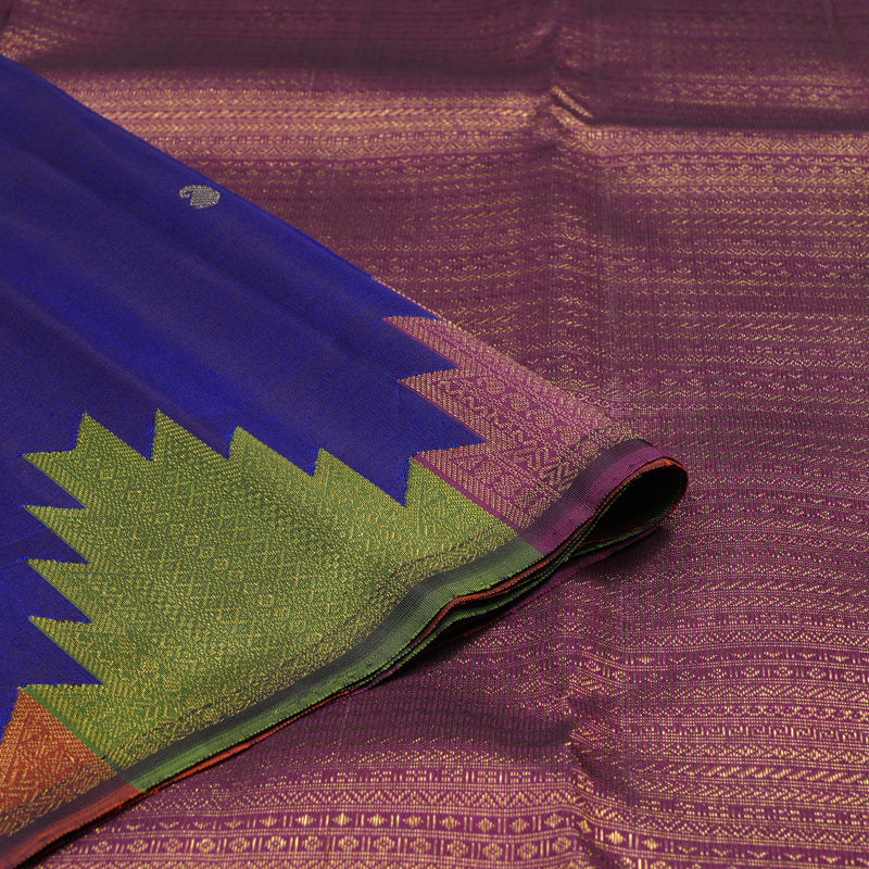 Hayagrivas Handloom Royal Blue Kanjivaram Silk Saree with Temple Border KBE970H2-1