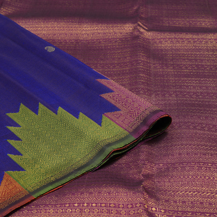 Hayagrivas Handloom Royal Blue Kanjivaram Silk Saree with Temple Border KBE970H2-1