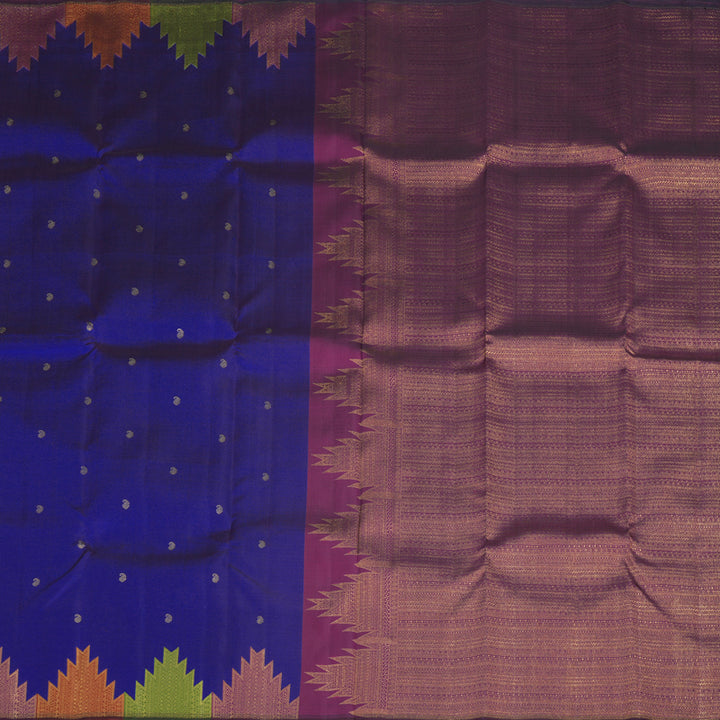 Hayagrivas Handloom Royal Blue Kanjivaram Silk Saree with Temple Border KBE970H2-1