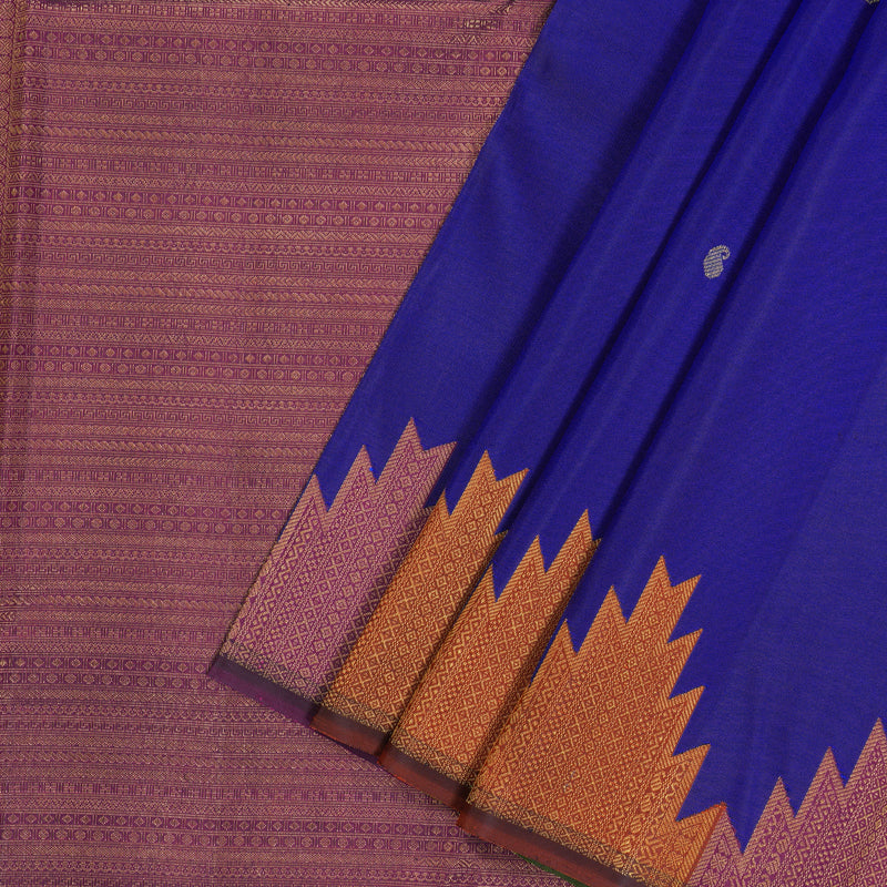 Hayagrivas Handloom Royal Blue Kanjivaram Silk Saree with Temple Border KBE970H2-1