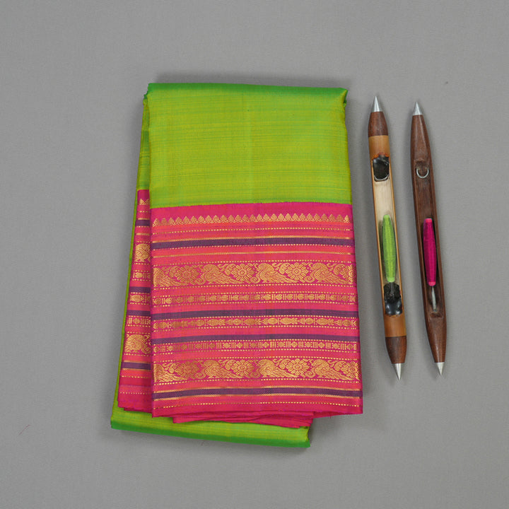 Hayagrivas Handloom Pure Kanjivaram Silk Saree in Fluorescent Green with Pink Contrast KBE977I16-1