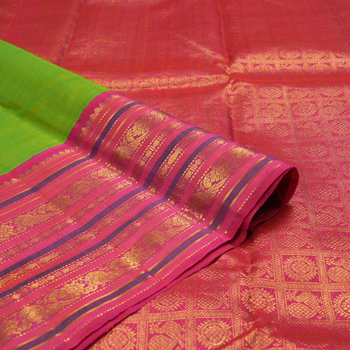 Hayagrivas Handloom Pure Kanjivaram Silk Saree in Fluorescent Green with Pink Contrast KBE977I16-1