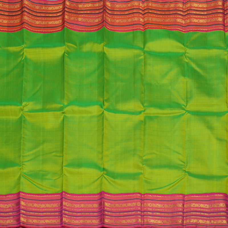 Hayagrivas Handloom Pure Kanjivaram Silk Saree in Fluorescent Green with Pink Contrast KBE977I16-1