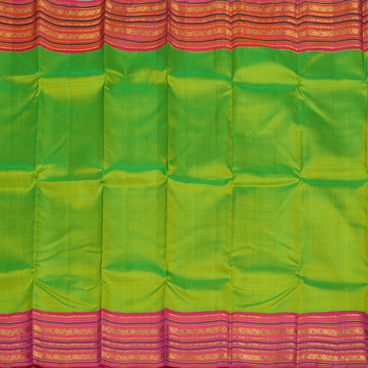 Hayagrivas Handloom Pure Kanjivaram Silk Saree in Fluorescent Green with Pink Contrast KBE977I16-1