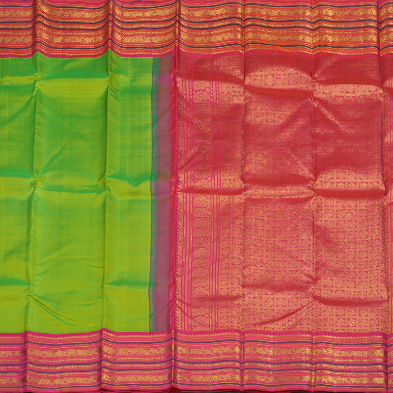 Hayagrivas Handloom Pure Kanjivaram Silk Saree in Fluorescent Green with Pink Contrast KBE977I16-1
