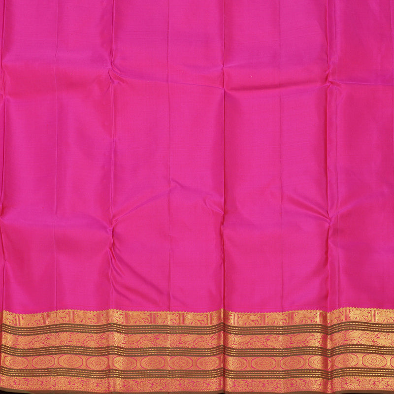 Hayagrivas Handloom Fluorescent Green Kanjivaram Silk Saree with Rani Pink & Manthalir Border KBE977I6-2