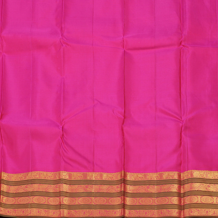 Hayagrivas Handloom Fluorescent Green Kanjivaram Silk Saree with Rani Pink & Manthalir Border KBE977I6-2