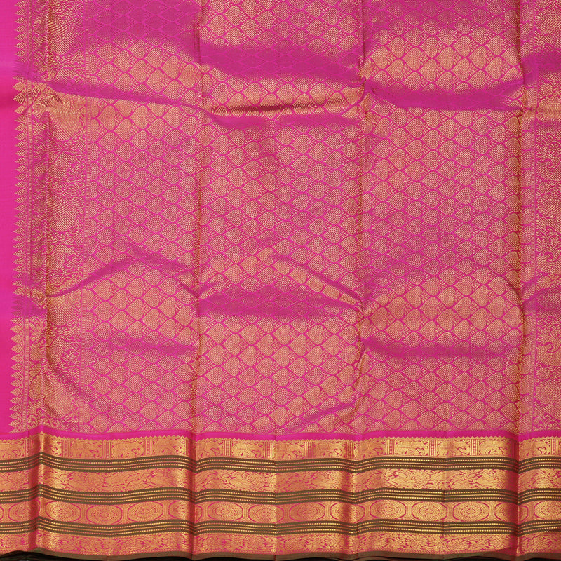 Hayagrivas Handloom Fluorescent Green Kanjivaram Silk Saree with Rani Pink & Manthalir Border KBE977I6-2