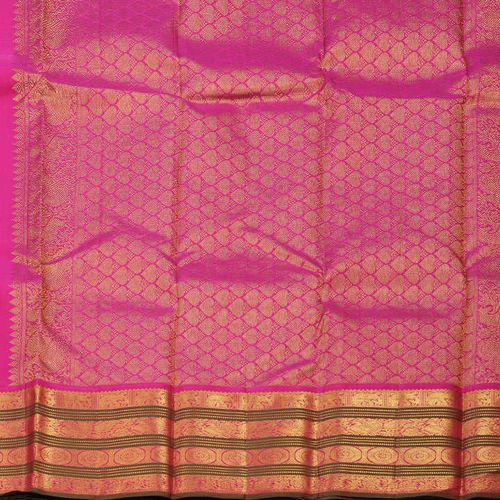 Hayagrivas Handloom Fluorescent Green Kanjivaram Silk Saree with Rani Pink & Manthalir Border KBE977I6-2