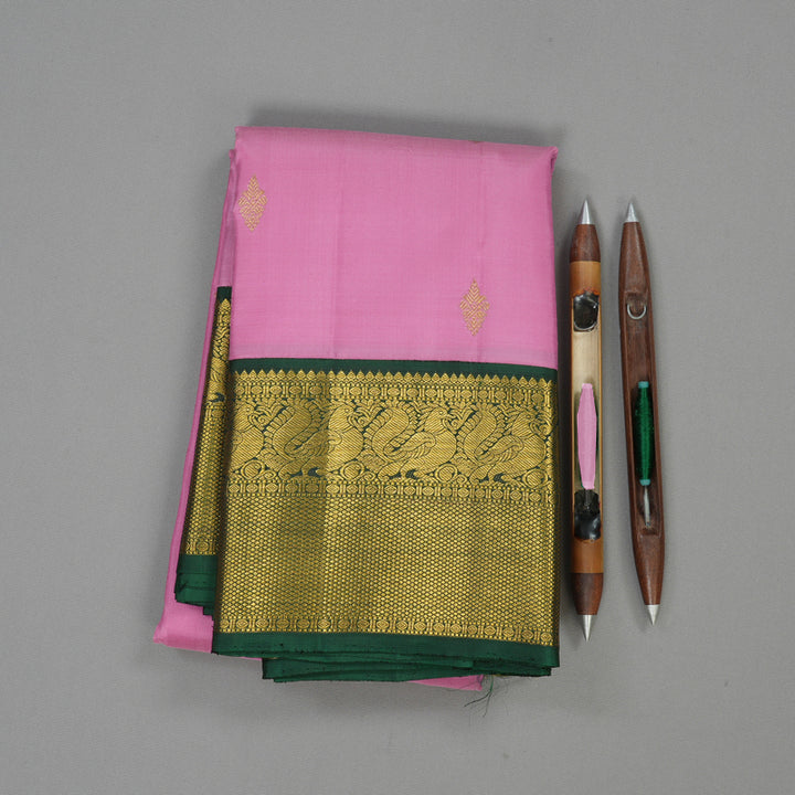 Hayagrivas Korvai Kanjivaram Silk Saree in Graceful Rose Pink with Bottle Green KBE978I10-2