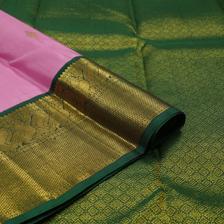Hayagrivas Korvai Kanjivaram Silk Saree in Graceful Rose Pink with Bottle Green KBE978I10-2