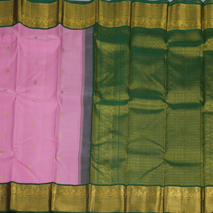 Hayagrivas Korvai Kanjivaram Silk Saree in Graceful Rose Pink with Bottle Green KBE978I10-2