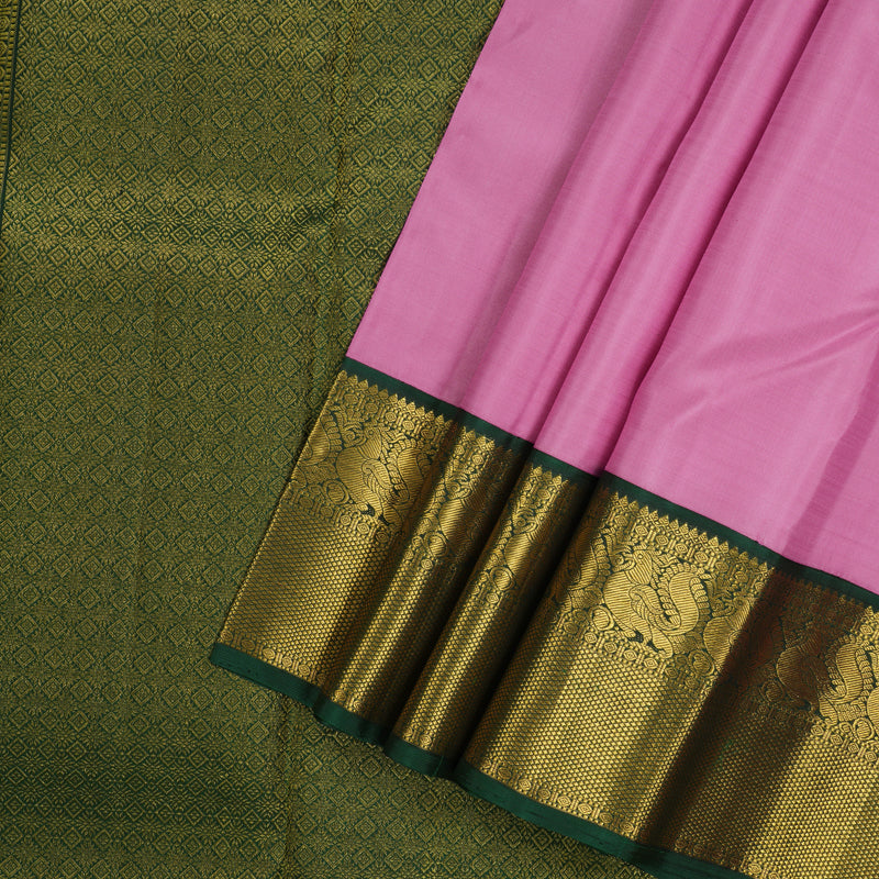 Hayagrivas Korvai Kanjivaram Silk Saree in Graceful Rose Pink with Bottle Green KBE978I10-2