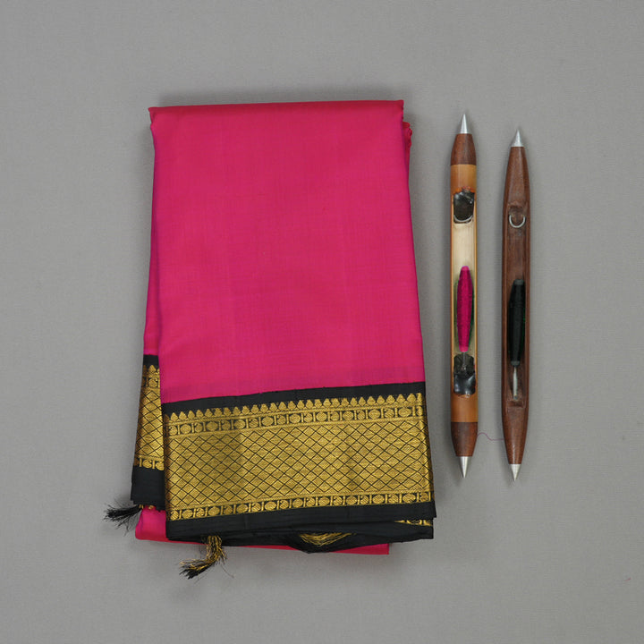 Hayagrivas Handloom Rani Pink Kanjivaram Silk Saree with Black Border KBE978I11-4
