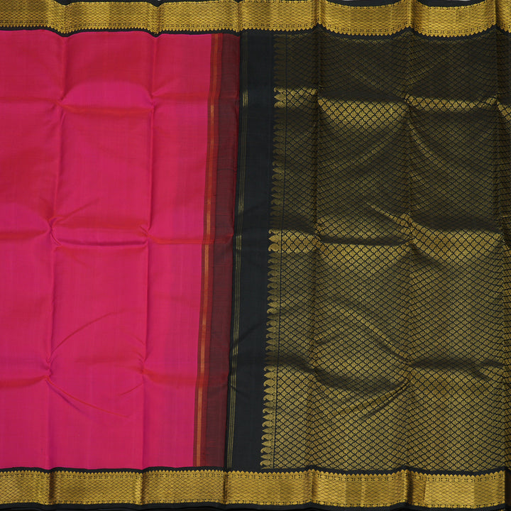 Hayagrivas Handloom Rani Pink Kanjivaram Silk Saree with Black Border KBE978I11-4