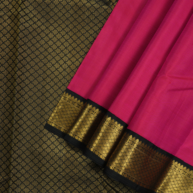 Hayagrivas Handloom Rani Pink Kanjivaram Silk Saree with Black Border KBE978I11-4